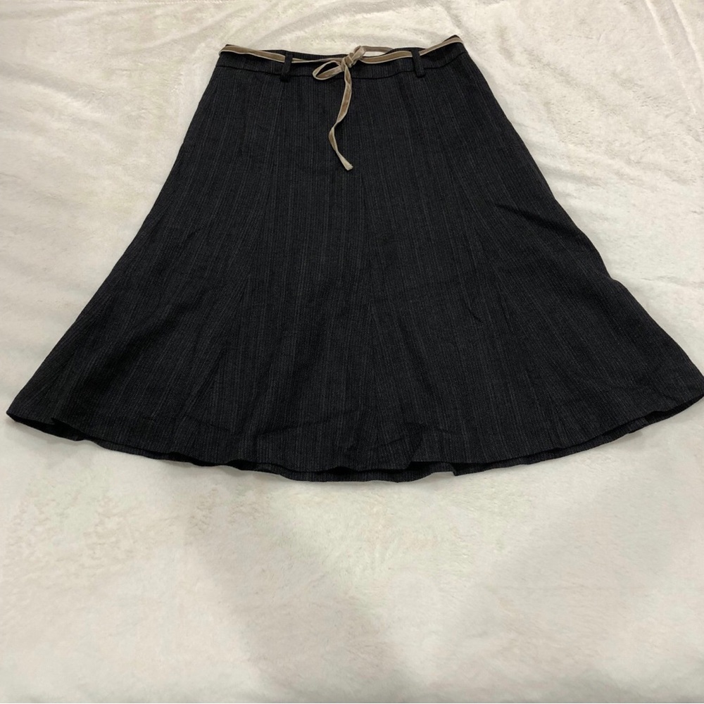 J. Crew grey A-Line Knit Skirt with Tan Waist Tie
